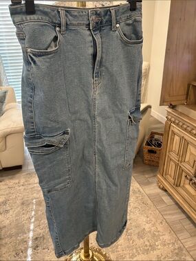 refuge Light Blue Denim Straight Cargo Skirt